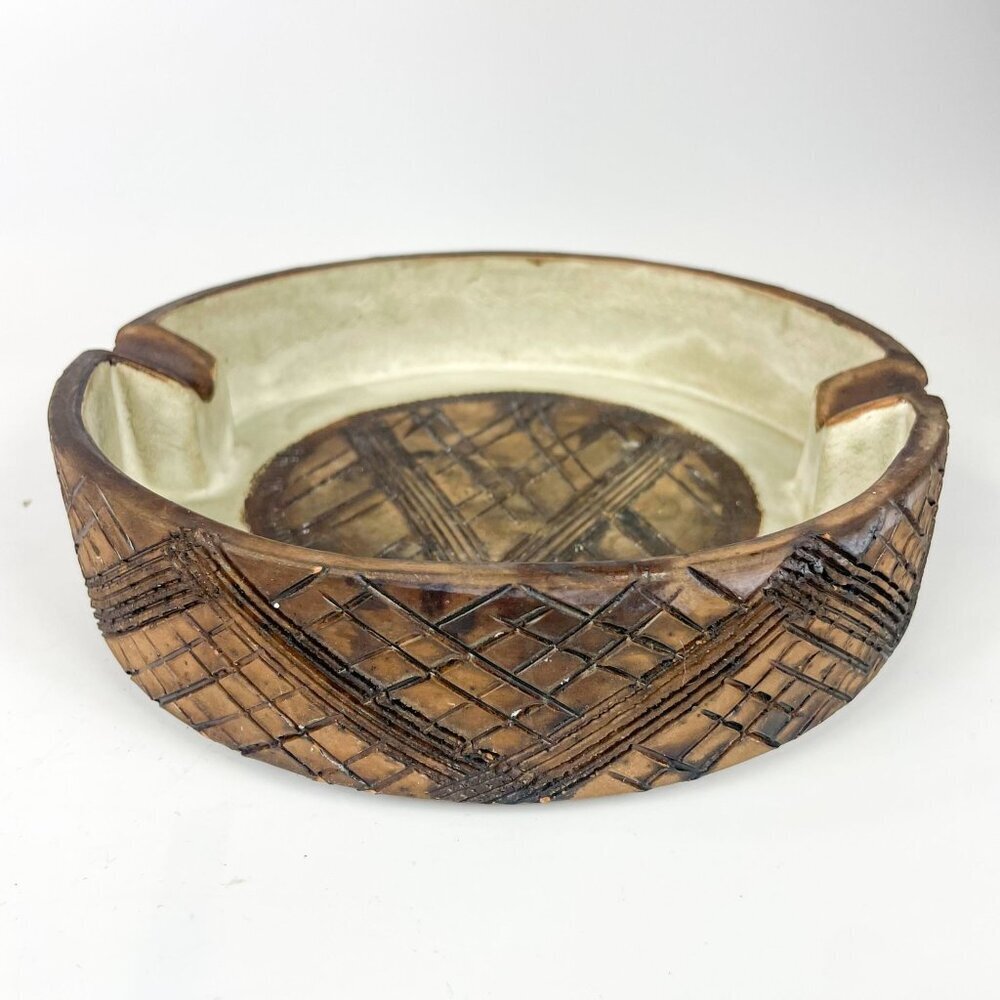 Vintage Bitossi Sgraffito Brown Mid Century Modern Ashtray Incised Geometric - Picture 5 of 8